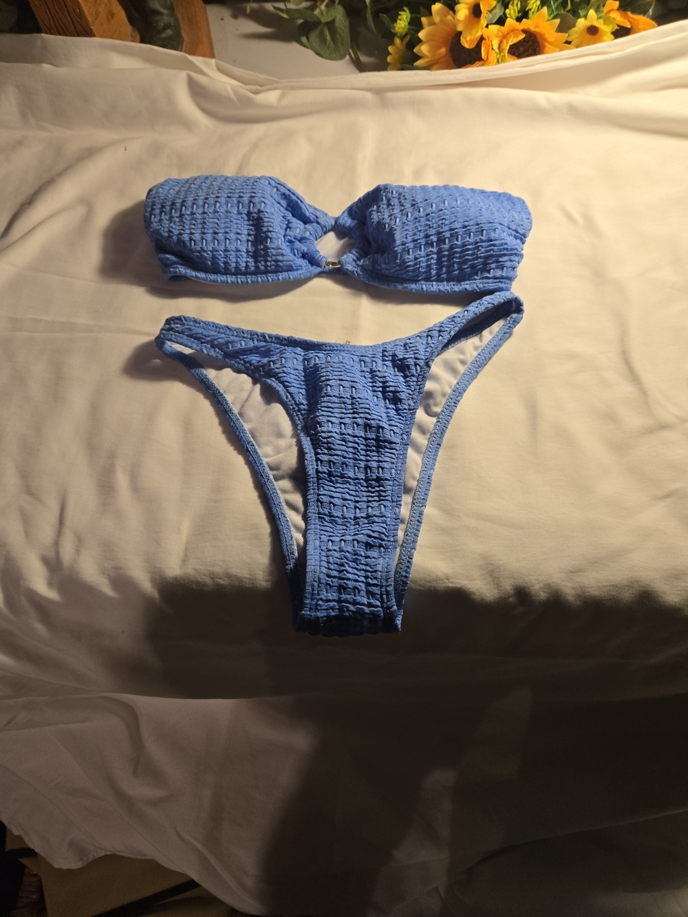 Source Unknown Blue Textured Bandeau Bikini Set